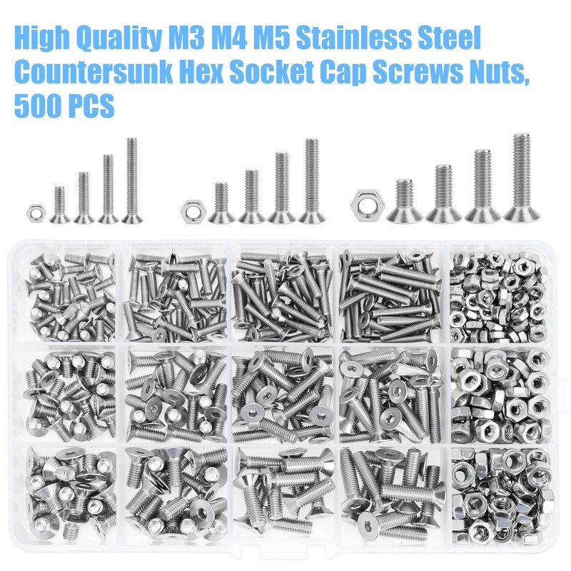 DYWISHKEY 500PCS Metric M3 M4 M5, 304 Stainless Steel Flat
