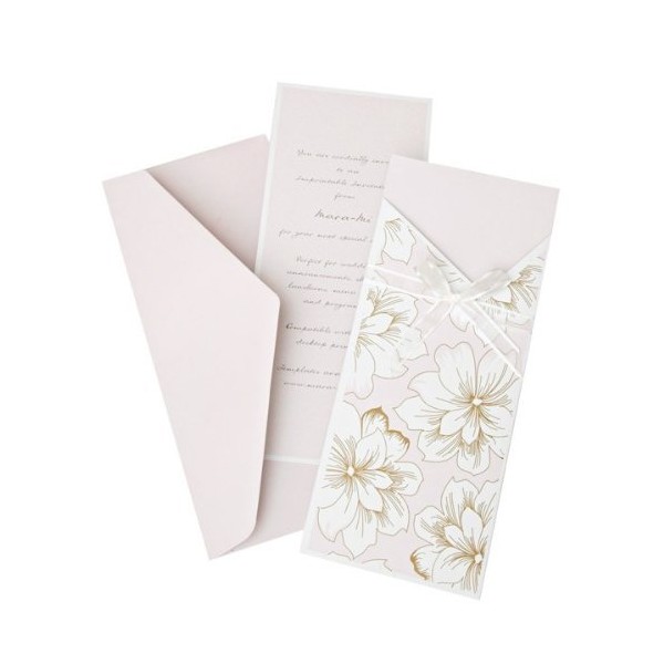 Pink & Gold Floral Pocket Invitation Kit – 30 Ct