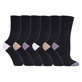 Gentle Grip - 6 Pack Womens Non Elastic Loose Top Patterned Cotton Rich Socks (4-8 uk, SOLRP10HT)