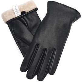 Ymmchy Touchscreen Gloves for Women Warm Leather Gloves Lined Winter SMS Gloves, black