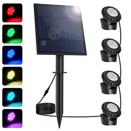 NATPOW NATPOW Solar Pond Lights, RGB Submersible Lights, 4-in -1 Landscape Spotlight, IP68 Waterproof Pond Light, Colour Changing Spot Light, Garden Lighting for Pond, Patio, Tree