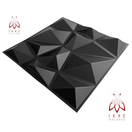 I K H E MALARKA Pack of 12 - 1.08 m², 3D Panels PVC Plastic Wall Panels Gaming Room Wall Ceiling Bedroom TV Wall 30 x 30 cm (Black D094-1)