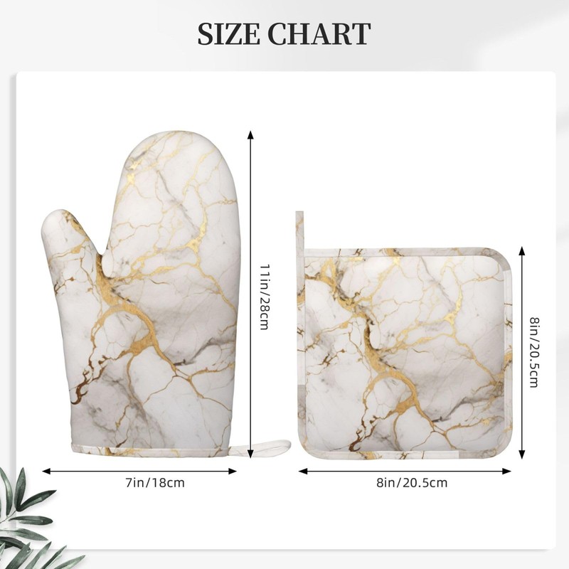 Oven Mitts and Pot Holders Marble Gray Gold White Silicone