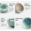 Zen Incense Burner with Lotus Lid Design (Lake Blue), Ceramic