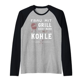 Humour: Woman with Grill Addiction Man with Charcoal - Barbecue Raglan Baseball Tee