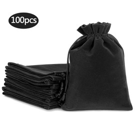 Lucky Monet 25/50/100PCS Velvet Drawstring Bags Jewelry Pouches for Christmas Birthday Party Wedding Favors Gift Candy Headphones Art and DIY Craft (100Pcs, Black, 2.8” x 3.5”)