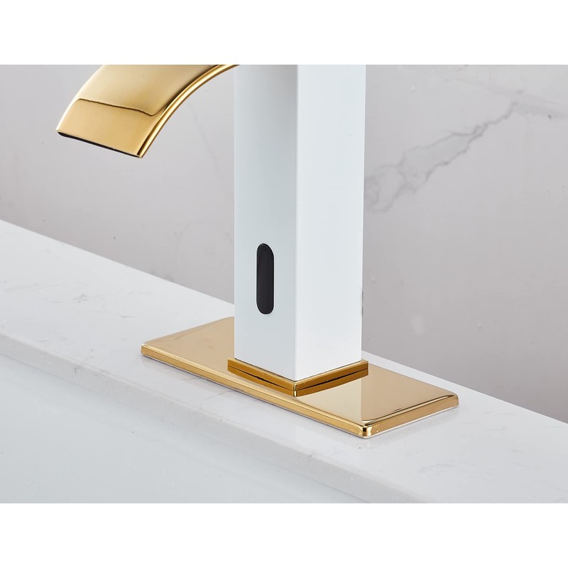 Automatic Touchless Faucet Bathroom White& Gold Waterfall Electronic Motion Sensor