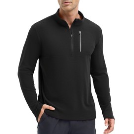 baleaf Men's Long Sleeve Fleece Quarter Zip Pullover Sweatshirt with Zipper Pocket Reflective Strip Running Golf Causal Black XL