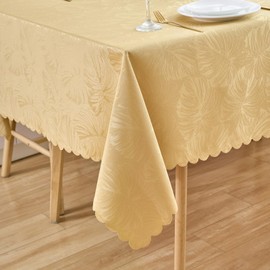 EFFICINATURE Rectangle Tablecloths 60x102 Inch Waterproof Washable Golden Oblong Table Clothes for 6 Foot Tables Leave Pattern Silky Soft Dinning Table Covers for Indoor & Outdoor Party Decoration