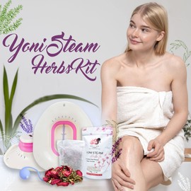 Yoni Steam Kit Herbs (2-in-1) Bundle of Collapsible Steaming Seat Bath for Hemorrhoids, Herbal Blend for V-Steam, Comfortable Feminine Care, Postpartum Care and Complete Women's Wellness