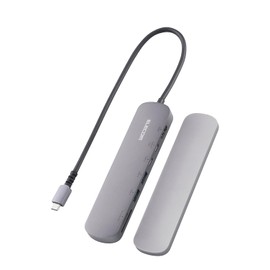Elecom DST-C20SV USB Type-C Hub Docking Station 7-in-1 Aluminum Body with Secure Stand, 2 USB-A, 1 HDMI, 2 x USB-C, SD+TF Card Slot, Silver