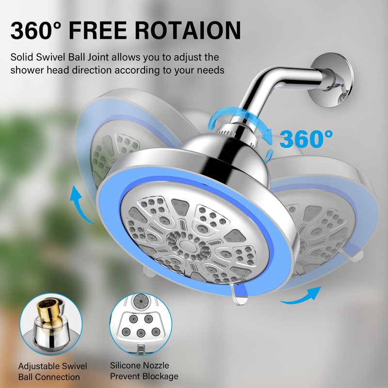JINYOMFLY Rain Shower with LED, 7 Shower Modes, LED Colour