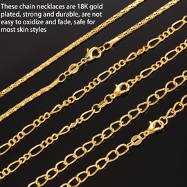 Blulu 24 Pieces Various Styles Gold or Silver Plated DIY Chain Necklace for Jewelry Making Supplies and Craft (20 Inch, Gold)