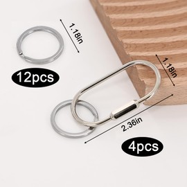Key Chain, Silver Carabiner, Durable Brass Key Rings 4 Pack, with 12 Rings Carabiner Keychain Clip, Simple Style Car Screw Lock Key Organizer for Men and Women