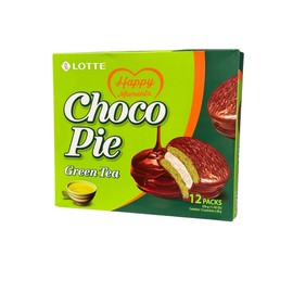 Combo - Banana Choco Pie and Green Tea Choco Pie - Banh Choco Pie Huong Chuoi va Tra Xanh - 12 Cakes per Box with 1 Box of Banana and Green Tea - Produce of South Korea