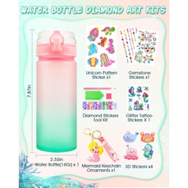 Reusitty Decorate Your Own Water Bottle Kits Mermaid Toys for Girls Age 4-6 Diamond Painting Art Kits Crafts Christmas Birthday Gifts for 3 4 5 6 7 Year Old Girls