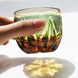 Handmade Edo Kiriko Glass Candle Small Shot Glass For Soju Handmade Cased Glass 2oz Green