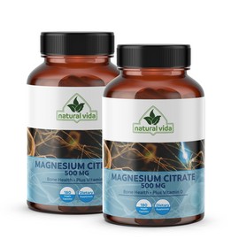 Natural Vida 3 Magnesium Citrate 500mg, 540 Capsules | Muscle, Heart, & Digestive Support