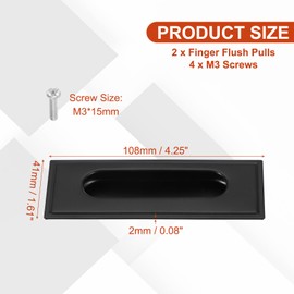 sourcing map 2 Pcs Finger Flush Pulls, 4.3" Stainless Steel Rectangle Sliding Door Handle Recessed Pocket Door Pull with Invisible Screw Hole for Home Bathroom Barn Closet Window, Black
