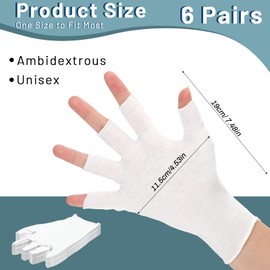 YBEATY 6 Pairs White Cotton Moisturizing Gloves Soft Fingerless Work Glove Liners Breathable Touchscreen-Friendly Cut 5 Fingertips Comfortable for Women Eczema Dry Hands Sleeping Overnight