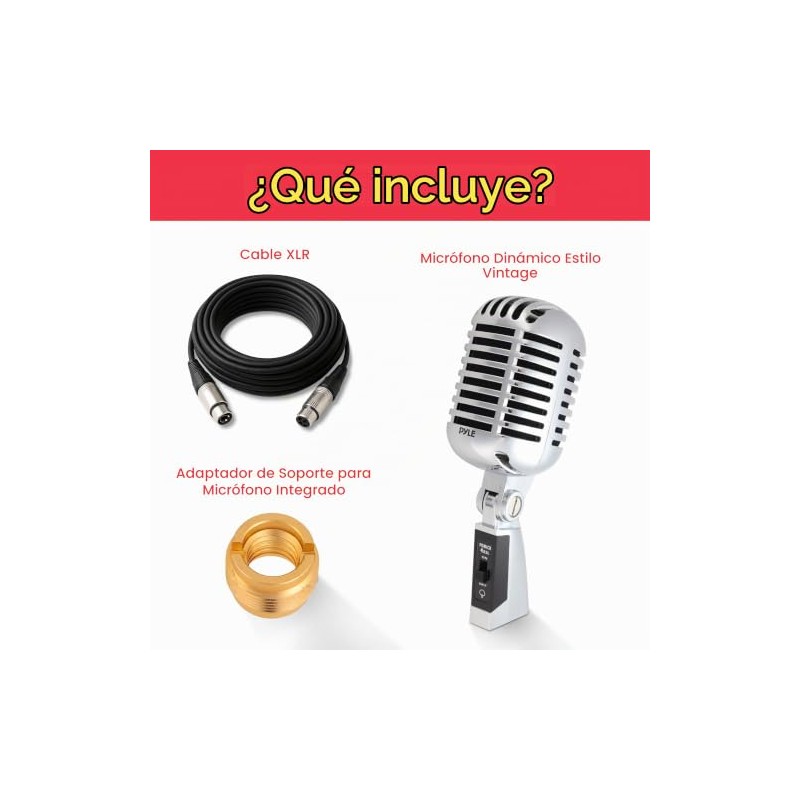 Pyle - Micrófono vocal clásico retro dinámico, micrófono cardioide unidireccional