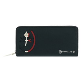 Castelbajac 032615 Men's Carnet Long Wallet, Round Zipper, Genuine Leather, Cowhide Leather, 01: Black