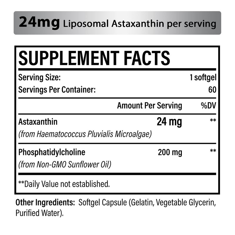 Liposomal Astaxanthin Supplement 24MG, Maximum Absorption, Antioxidant Stronger Than VIT