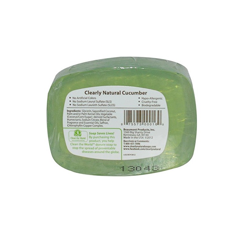 Clearly Natural Glycerine Soap Bar, Cucumber, 4 Ounce