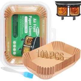 Baking Paper for Hot Air Fryer, Pack of 100, 22 x 14 cm, Rectangular Airfryer Baking Paper for Ninja Foodi Air Fryer, Compatible with Ninja AF300EU AF400EU, Princess, Other Dual Zone Air Fryer