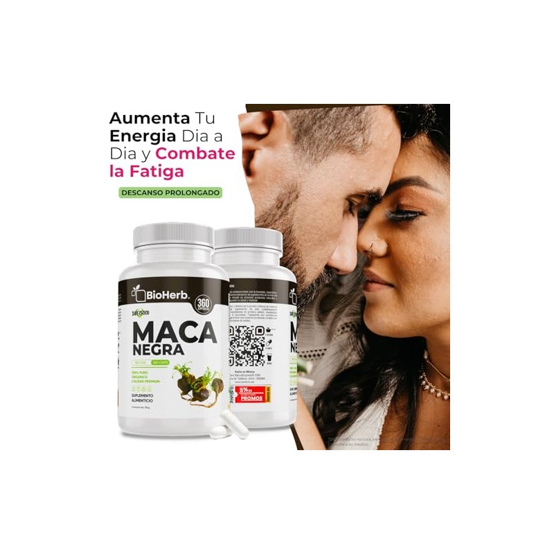 BioHerb® | Maca Negra 100% Pura con 360 Capsulas, Extremadamente