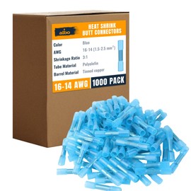 ALBO 1000PCS 16-14 AWG Heat Shrink Butt Connectors - Tinned Copper 0,8 mm - Marine Grade Insulated Crimp Wire Connectors - Waterproof Electrical Connectors - Butt Splice for Auto, Marine, Boat, Stereo