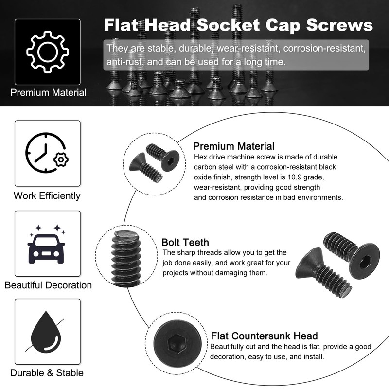 PATIKIL #6-32 x 3/8 Inch Flat Head Socket Cap Screws,