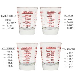 BTGLLAS Set of 2 Shot Glasses - Heavy Glass, Perfect for Measuring Espresso, Wine, and More 26-Incremental Measurement 1oz, 6 Tsp, 2 Tbs, 30ml (4, Red)