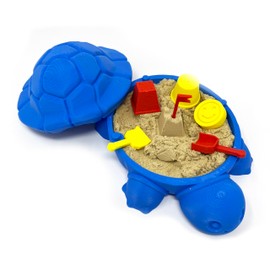 Munnygrubbbers - Mini Desktop Turtle Sand Box - 6 x 6 in - Stress Relief - includes Soft Moldable Play Sand and Mini Tool Accessories - Novelty Gift - Desktop Decor - Zen Garden - (Blue)