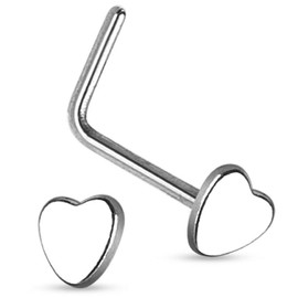 PiercedOff 316L Surgical Steel L Bend Nose Stud with Heart Head - Thickness 20GA (0.8mm) / Length 6mm / Heart Size 3mm
