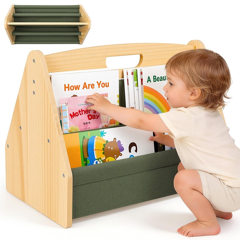 BeBeJoJo Solid Wood Toddler Bookshelf Double-Sided Montessori Kids Bookshelf for