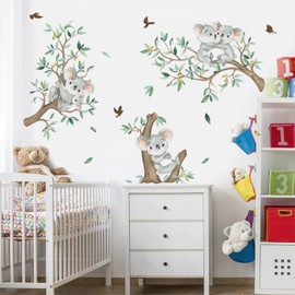 decalmile decalmile Koala Tree Branch Wall Decals Green Tree Leaves Wall Stickers Baby Nursery Kids Bedroom Living Room Wall Decor