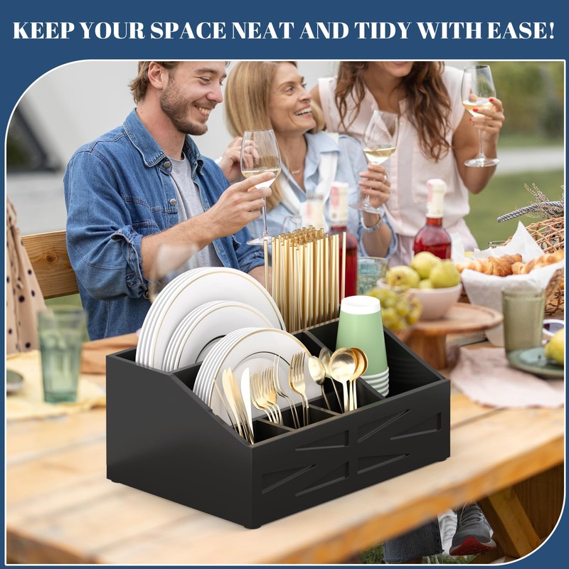 Paper Plate Dispenser,for Countertop,Paper Plate Holder for Kitchen Counter,Wood Rustic