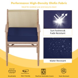 RACE LEAF Navy Blue Patio Cushions Set of 2, 19x19x3 Inch Waterproof Outdoor Chair Seat Cushions with Concealed Zipper, Non-Slip Ties & Reinforced Edges