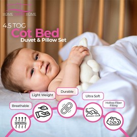 Home Sweet Home UK Anti Allergy 4.5 Tog Toddler Cot Bed Duvet Set - 100% Microfiber Baby Duvet(120x150cm) & Pillow(40x60cm) Set - Machine Washable Cot Bedding Set