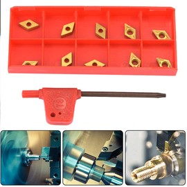 Carbide Insert Blade, 10PCS Lathe Turning Tool DCMT070204 US735 DCMT21.51 CNC Carbide Inserts for Cutting Common Steel