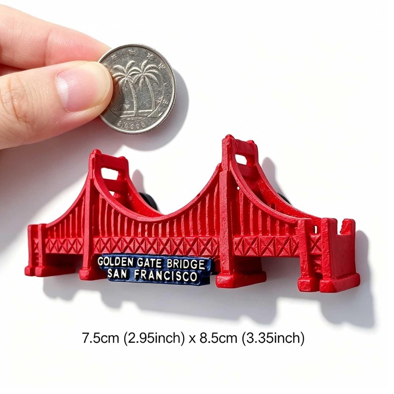 3D Golden Gate Bridge Fridge Magnet, San Francisco Souvenir, Red