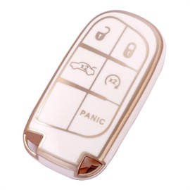 TANGSEN Key Fob Cover Soft TPU Full Protection Key case Compatible with Jeep Cherokee Compass Grand Cherokee SRT Hellcat 2 3 4 5 Button Keyless Entry Remote Case (White)