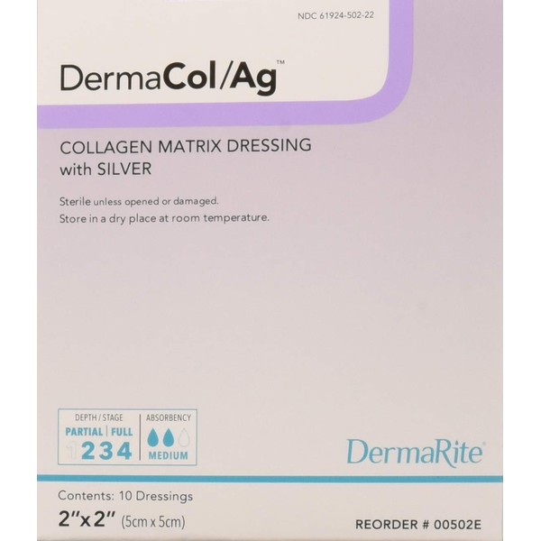 Dermarite Industries Dermacol Ag Silver Collagen Dressing, 2x2, 10 Count