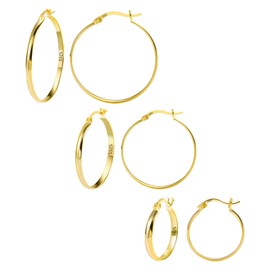 925 Sterling Silver Big Hoop Earrings Set, 14K Gold Plated Hypoallergenic 20mm 30mm 40mm Silver Plain Hoop Earrings for Women Lightweight Gold Flat Hoop Earrings Set
