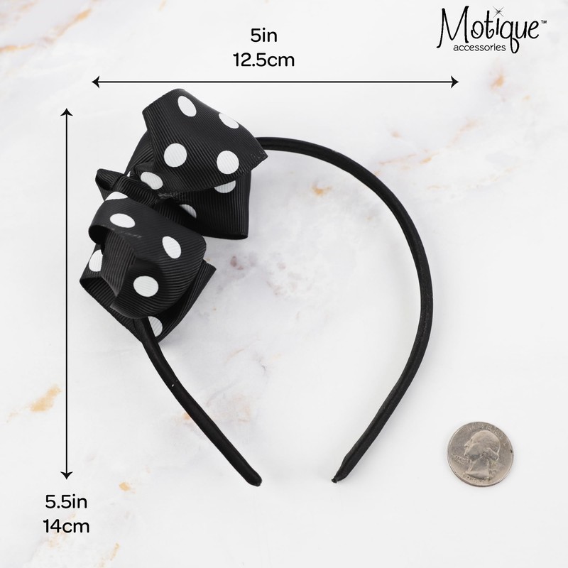 Motique Accessories Girls Polka Dot Bow Headband (Black)