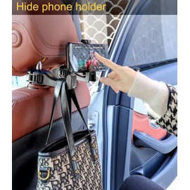 XYAJUANG 2 Pack 2 in 1 Car Seat Hidden Hooks, Car Headrest Holder Car Seat Hook With Phone Holder For Purse,Automative Headrest Purse Handbag Holder Hangers Organizers (Blue)