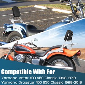DSISIMO Chrome Passenger Backrest Sissy Bar with Luggage Rack Compatible With For Yamaha Vstar 400 650 Dragstar 400 650 Classic 1998-2018 Detachable Sissy Bar Backrest