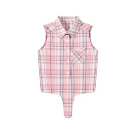 Eymitory Girls Western Shirt Plaid Sleeveless Button Down Cowgirl Outfits Tie Knot Blouse Shirts Tops A-Pink