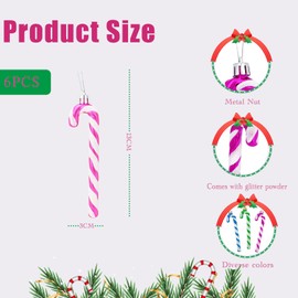 6pcs Hot Pink White Candy Cane Christmas Decorations,13cm Glitter Candy Cane for Christmas Tree Decoration,Xmas Tree Pendant Plastic Candy Cane for Christmas Ornaments,Large Xmas Tree Decorations